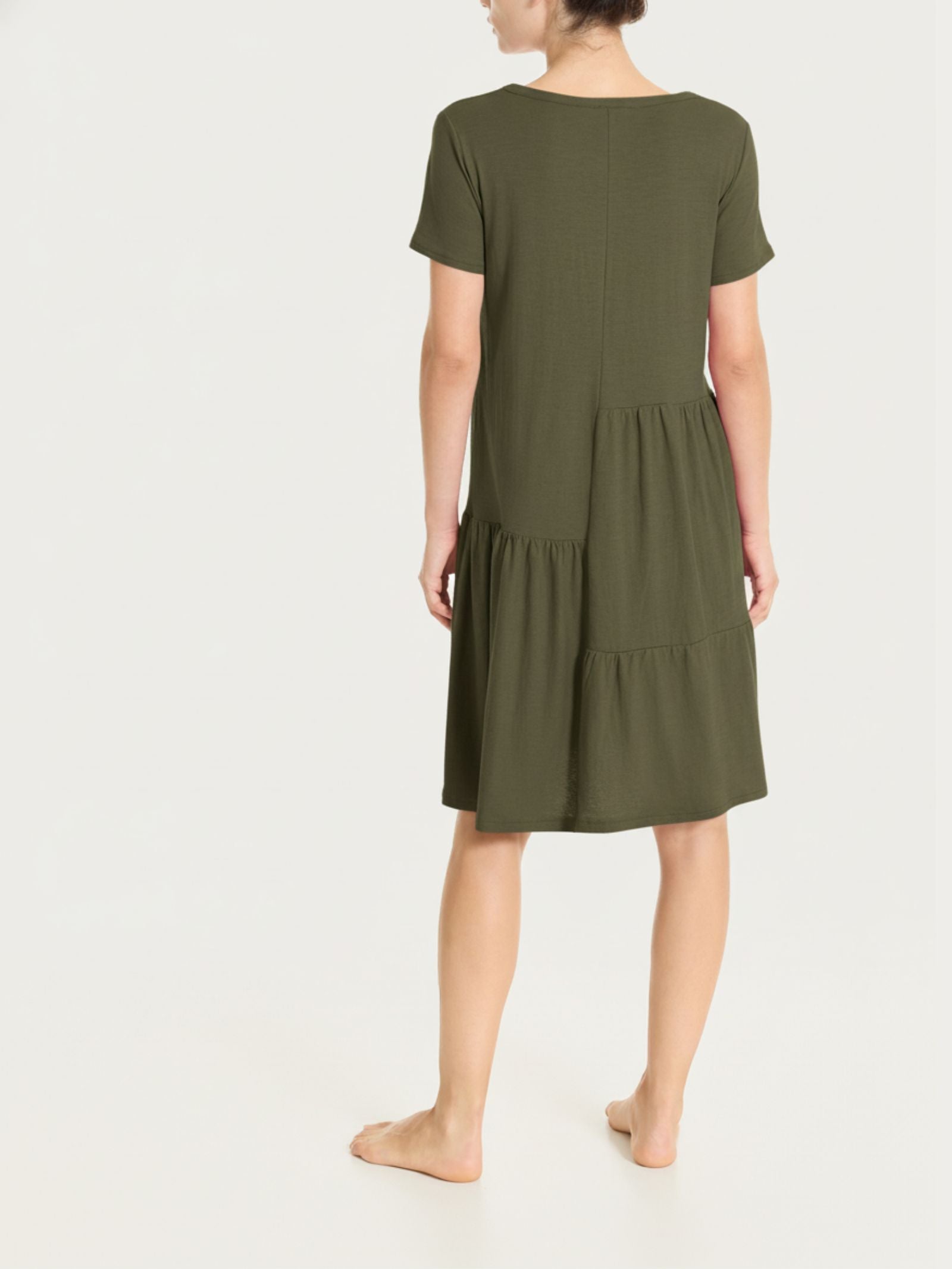 Ragno Vestito Corto Balze Dark Olive Cotone Slub