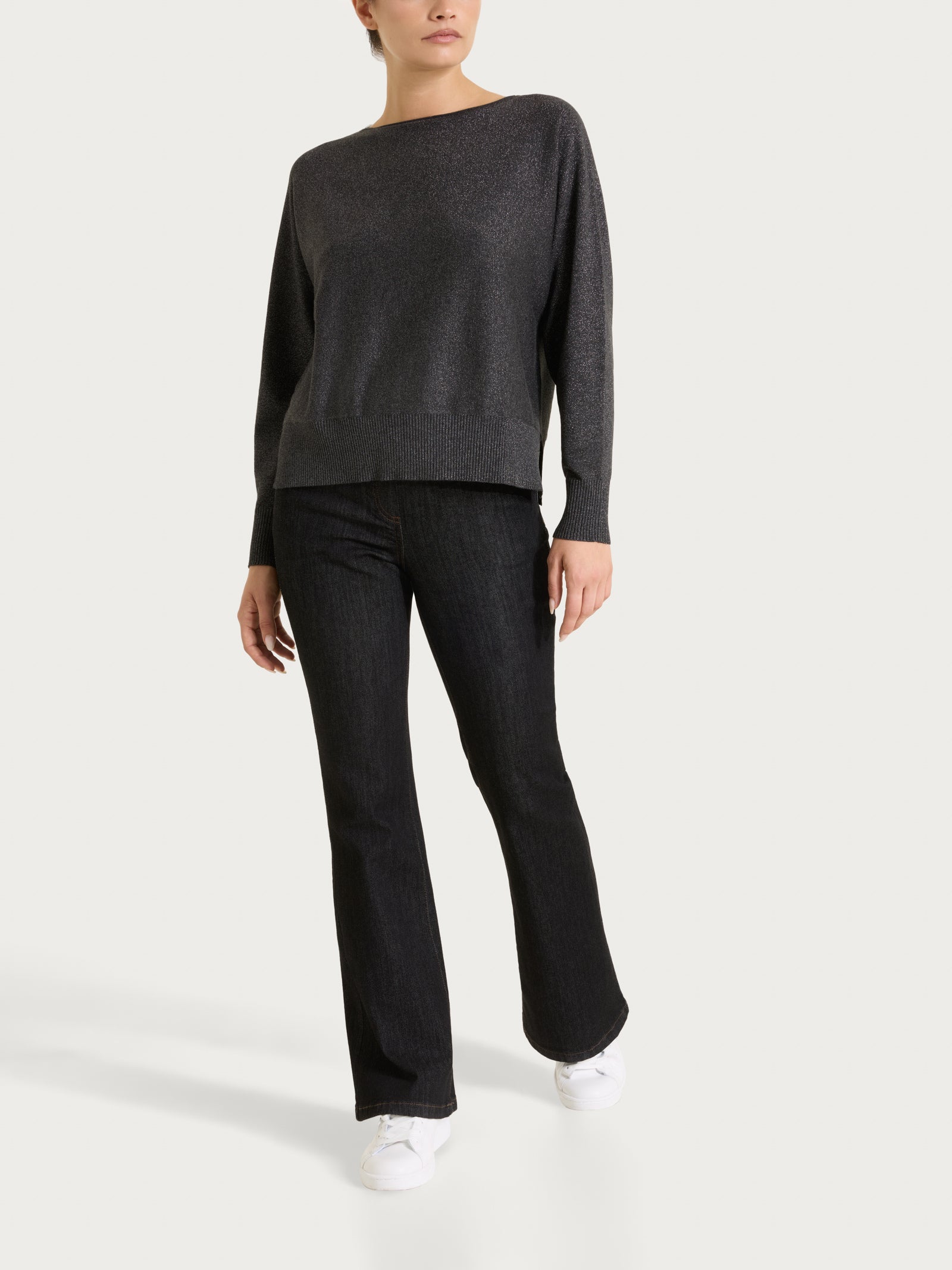 Ragno Four Seasons maglia donna nero pipistrello lurex