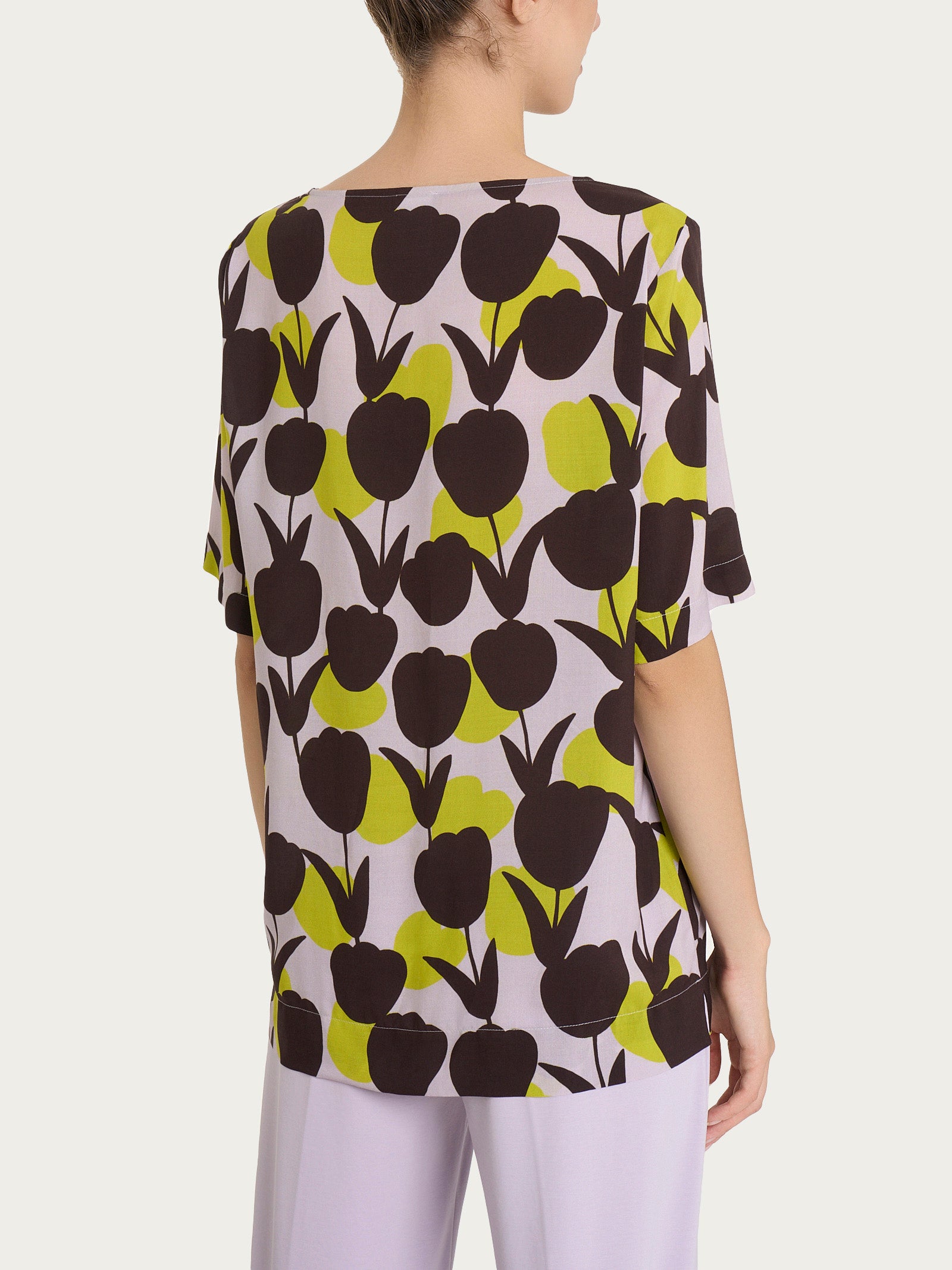 Ragno EcoSeta blusa girocollo Fant Grenoble Green macro tulipani