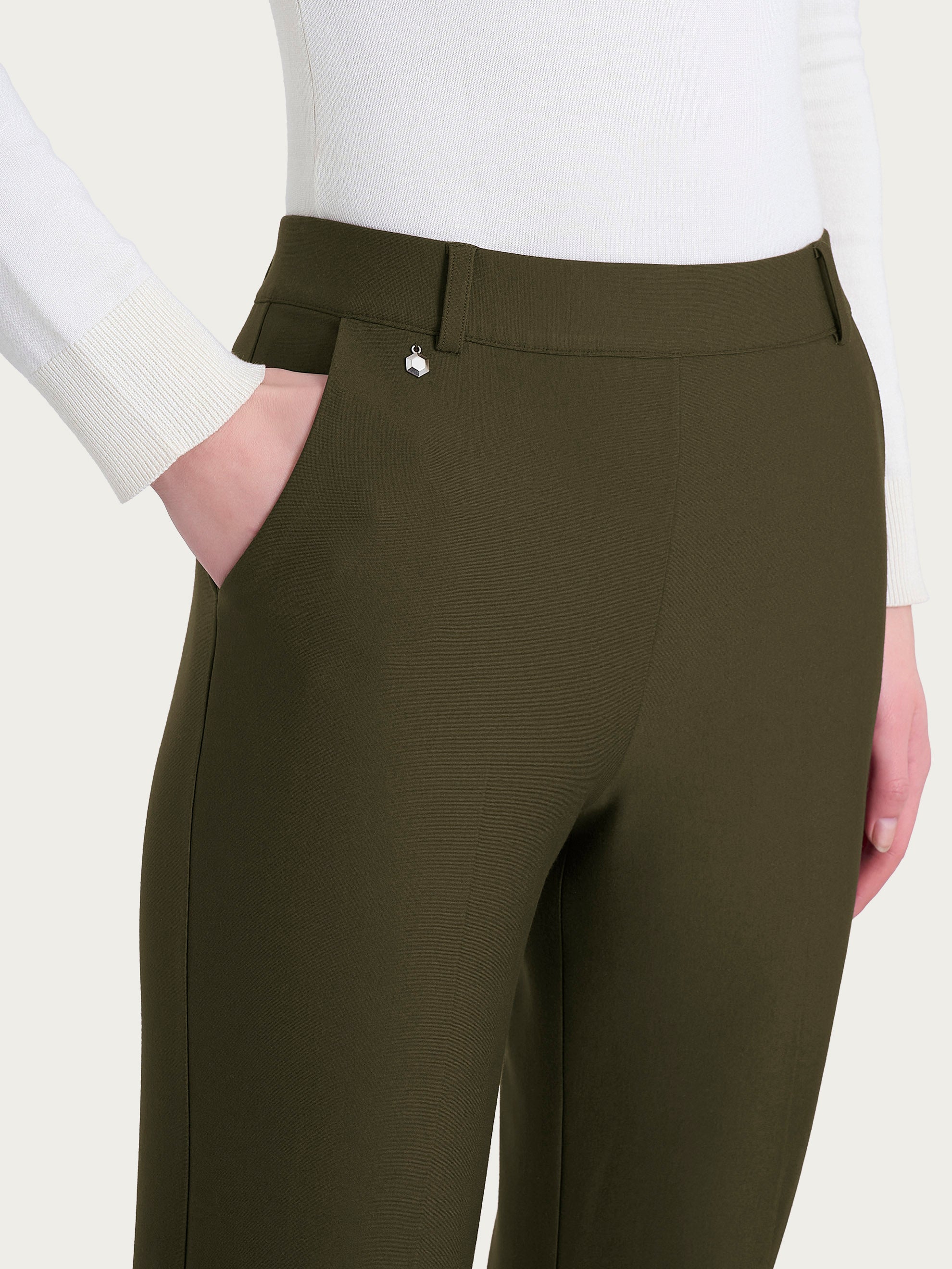 Ragno Compact pantalone flare lungo Dark Olive con tasche