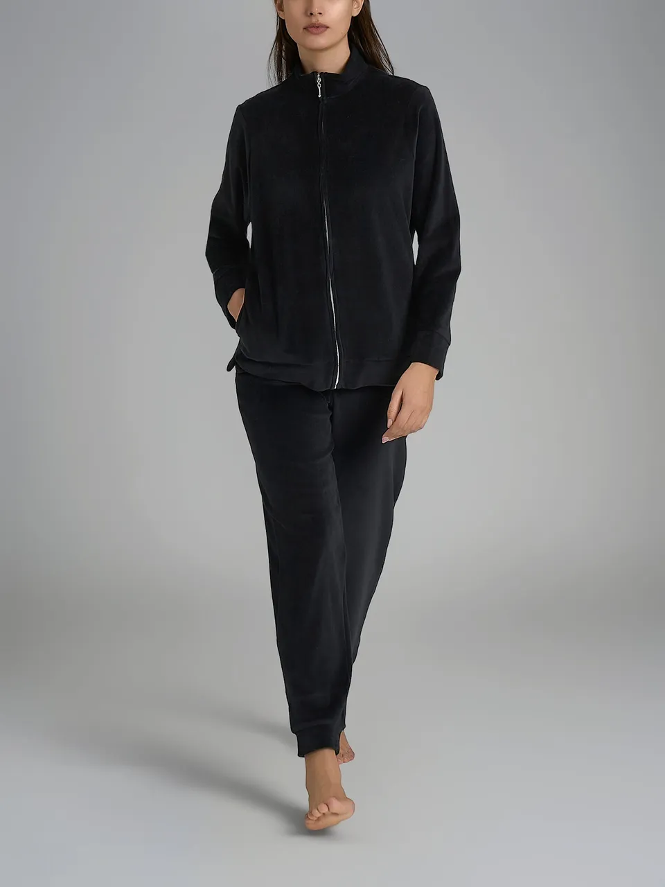 Ragno Jersey Cotone tuta ciniglia nera con zip