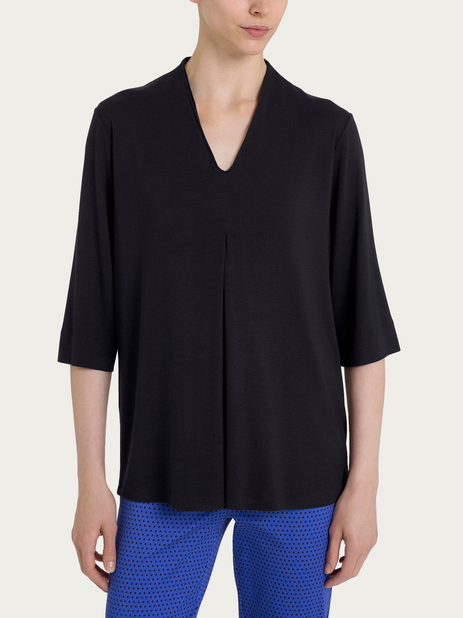Ragno Crêpe maglietta donna nero manica 3/4 scollo V