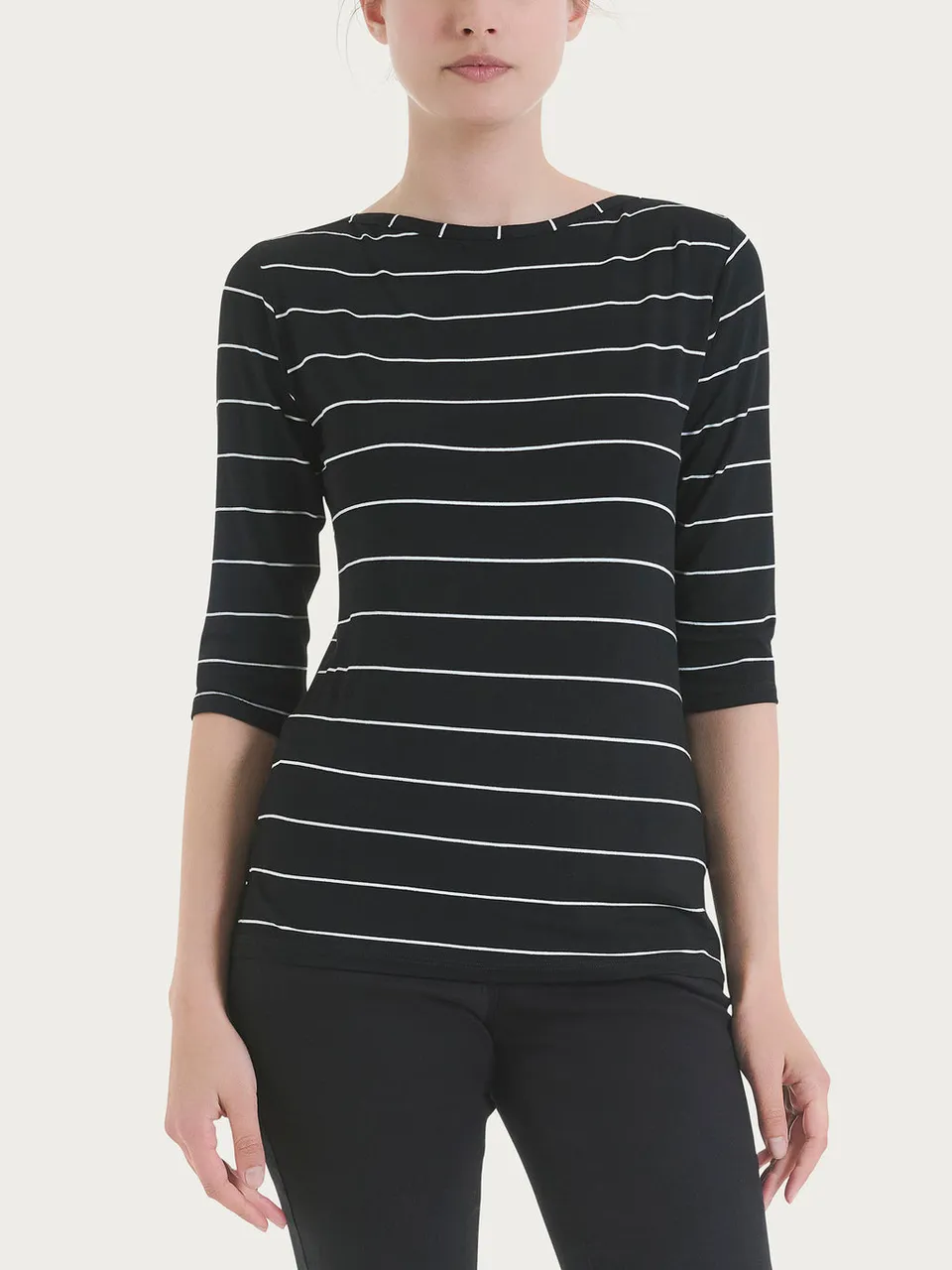 Ragno Viscose Summer t-shirt donna Black Spaced Stripes righe