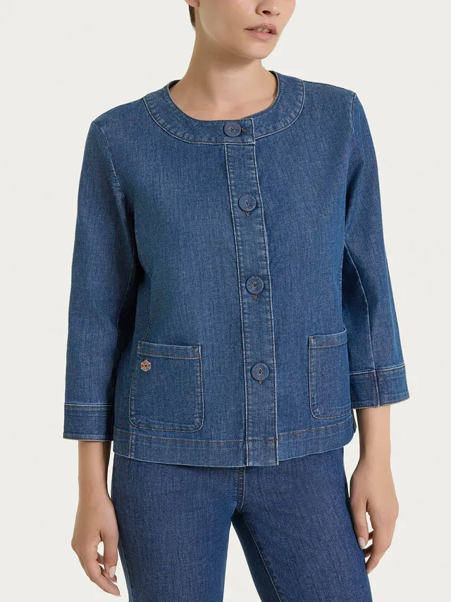Ragno Super Denim giacca donna jeans manica 3/4 bottoni