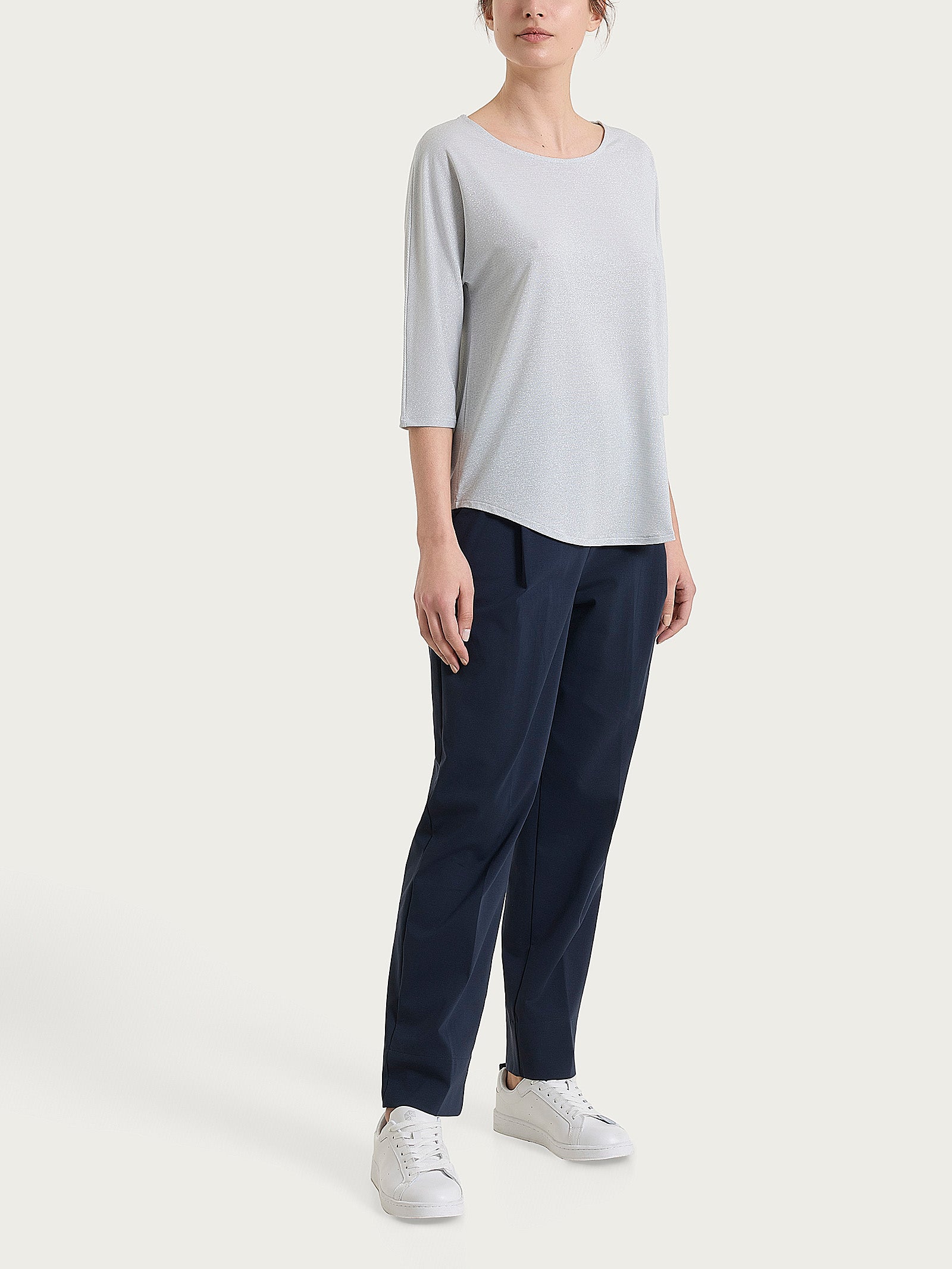 Ragno Summer Light maglietta kimono Bianco righe lurex