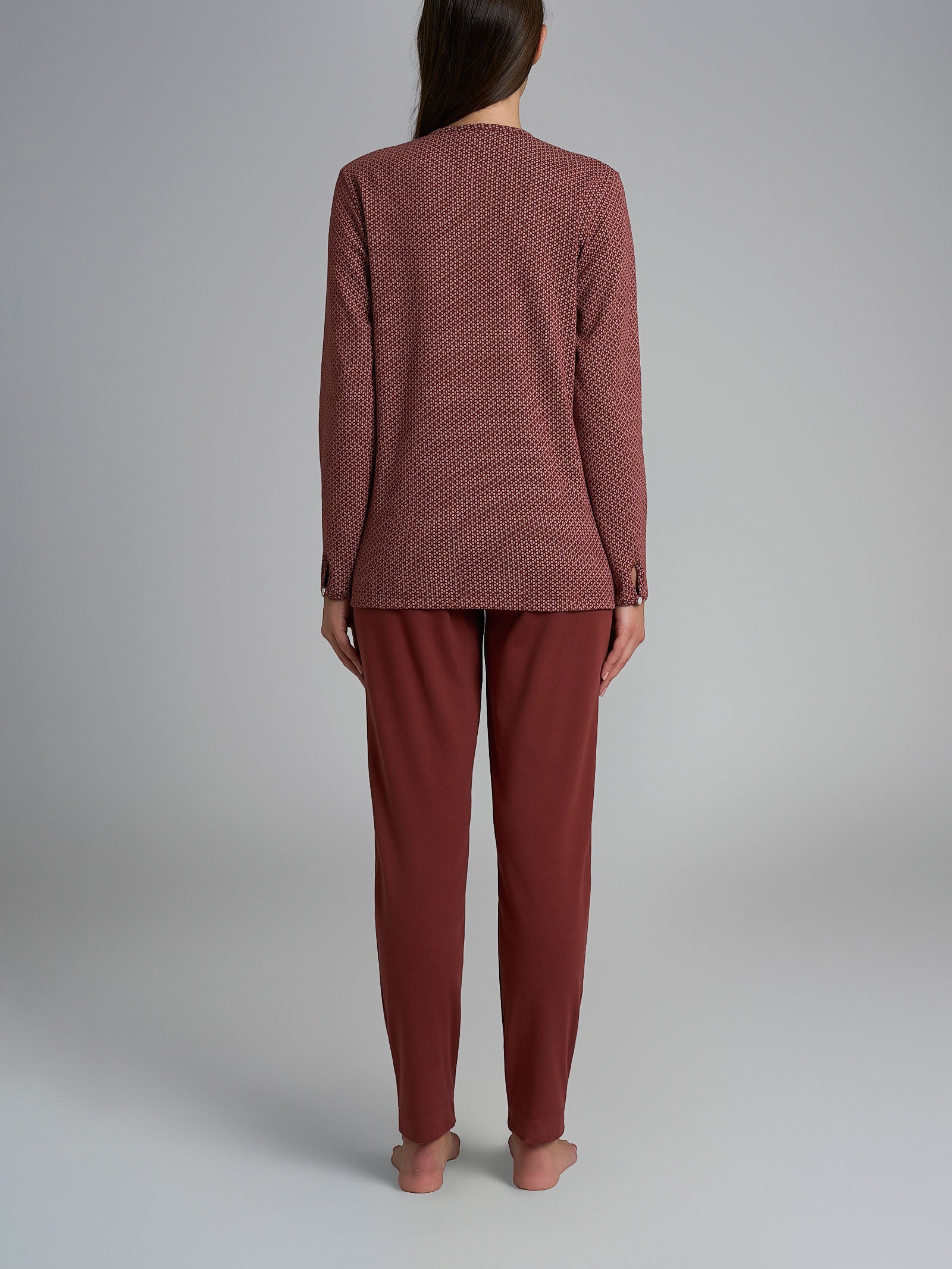 Ragno Interlock Pigiama Serafino Pizzo Cotone Henna