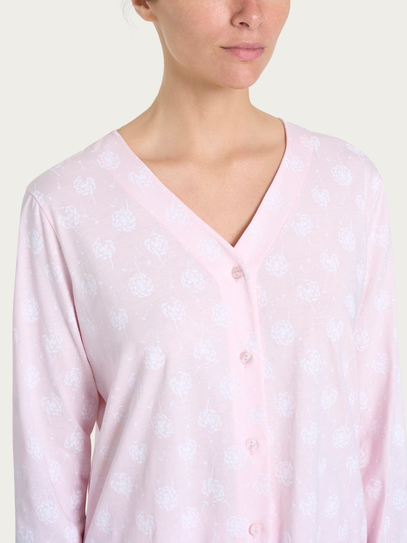 Ragno Jersey Cotone Pigiama Lungo Rosa a Soffioni