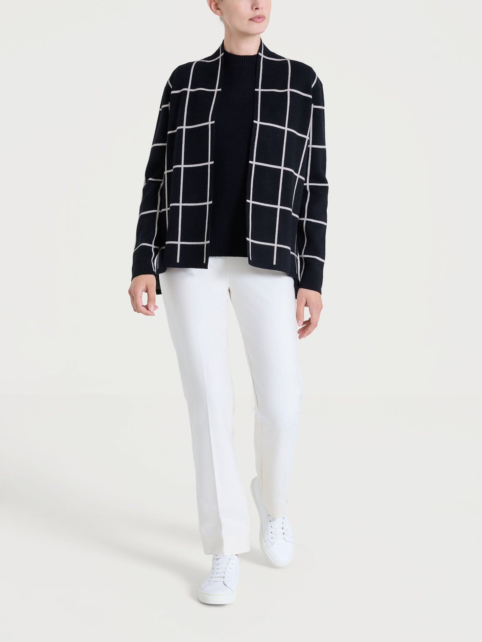 Ragno Super Soft Cardigan Aperto Check Nero Boxy