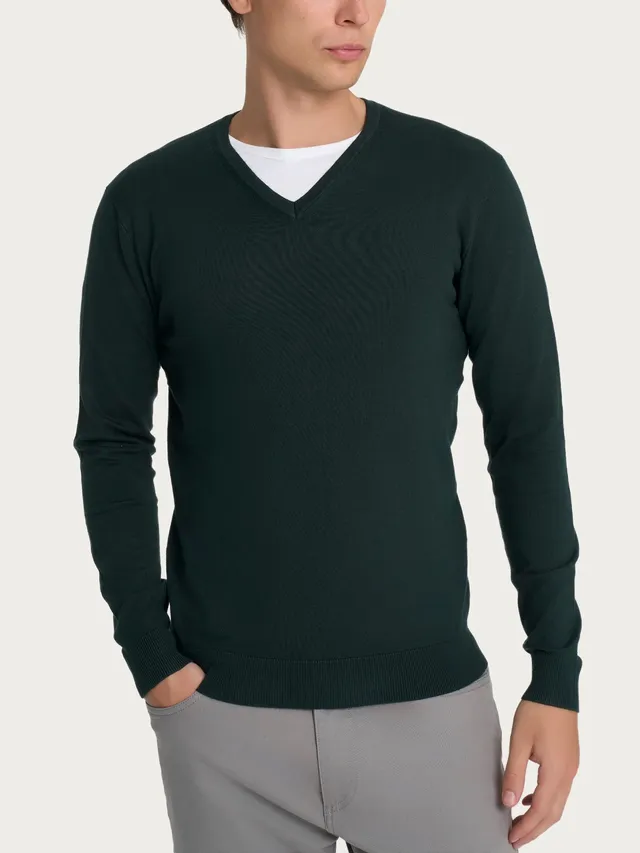 Ragno Four Seasons Scollo a V Pullover Verde Scarab Misto Viscosa