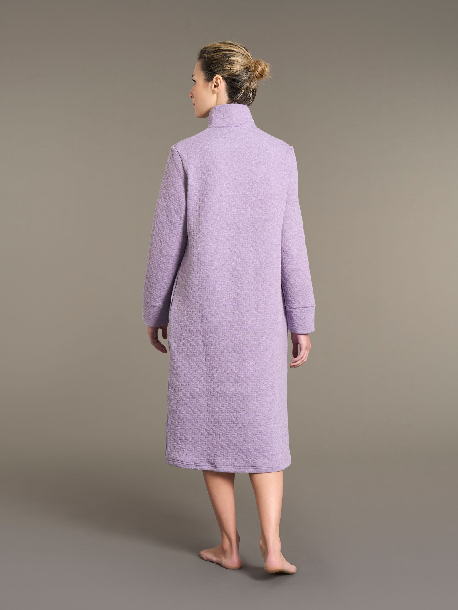 Ragno Jersey Cotone Vestaglia Lunga Bottoni Lilla