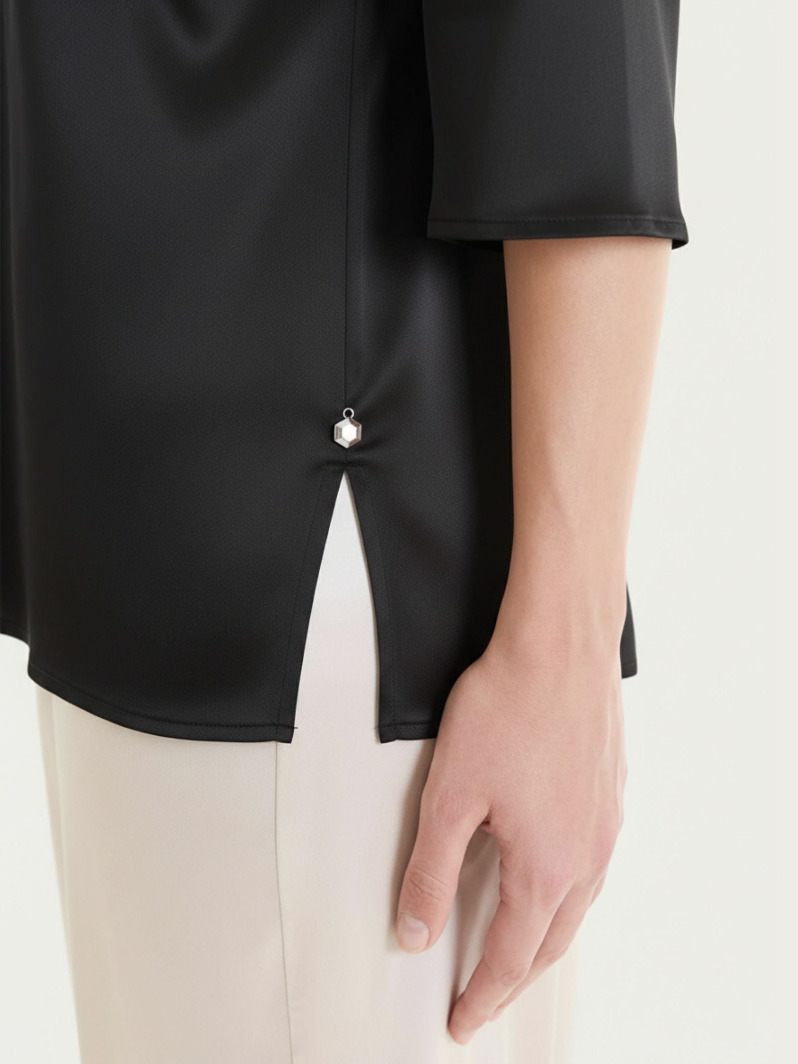 Ragno Stretch Satin blusa 3/4 donna nero elegante