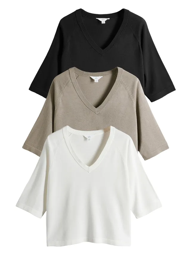 Geo Next The Set 3 t-shirt maglia scollo a V nero crema tortora