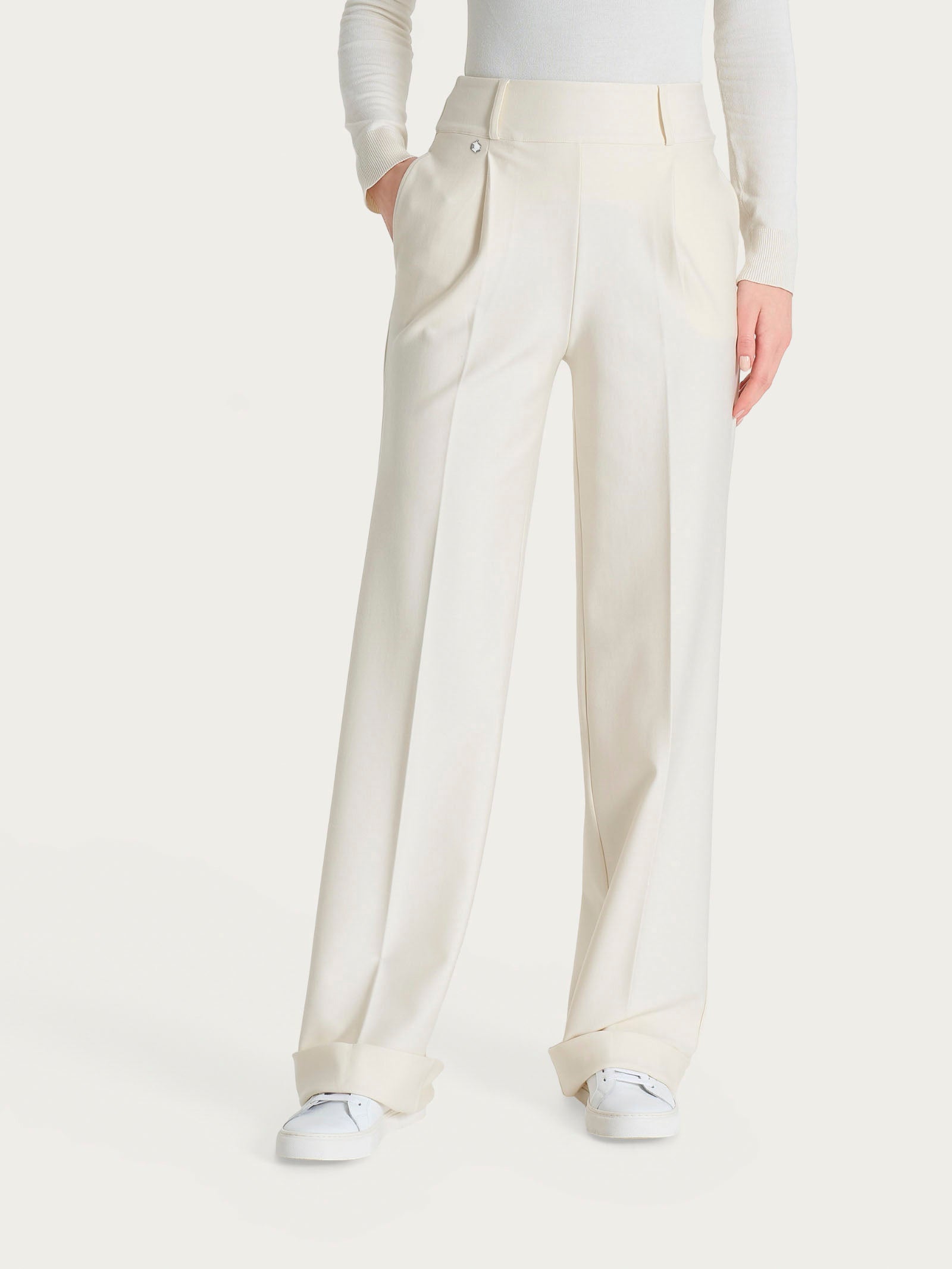 Ragno Compact Pantalone Ampio con Tasche e Pinces Avorio wide leg