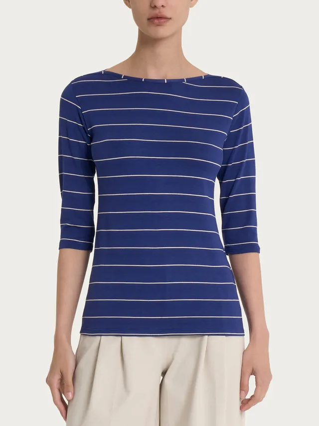 Ragno Viscosa Summer t-shirt barca skinny Blueberry righe