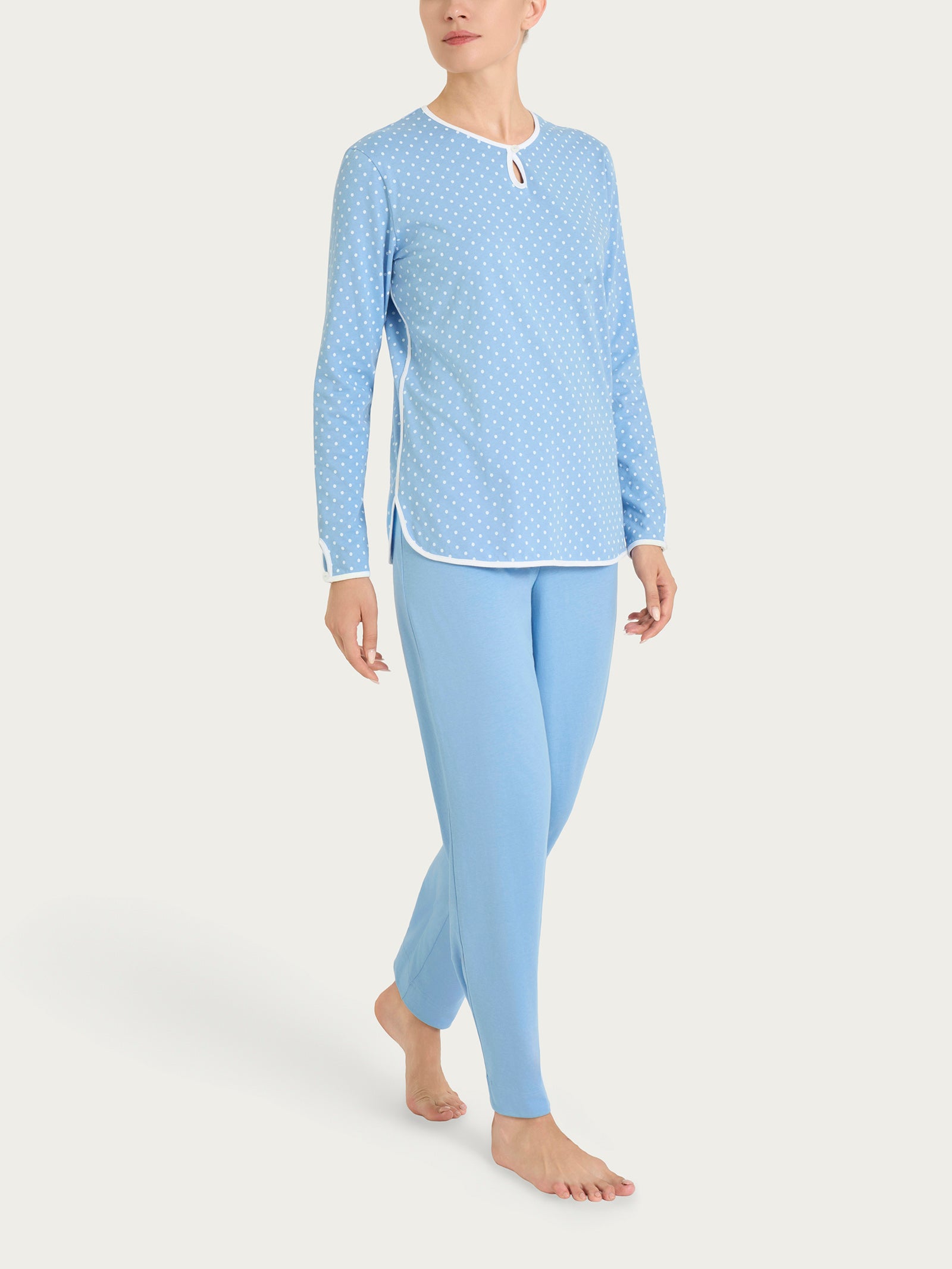 Ragno Jersey Cotone pigiama pois goccia azzurro Della Robbia