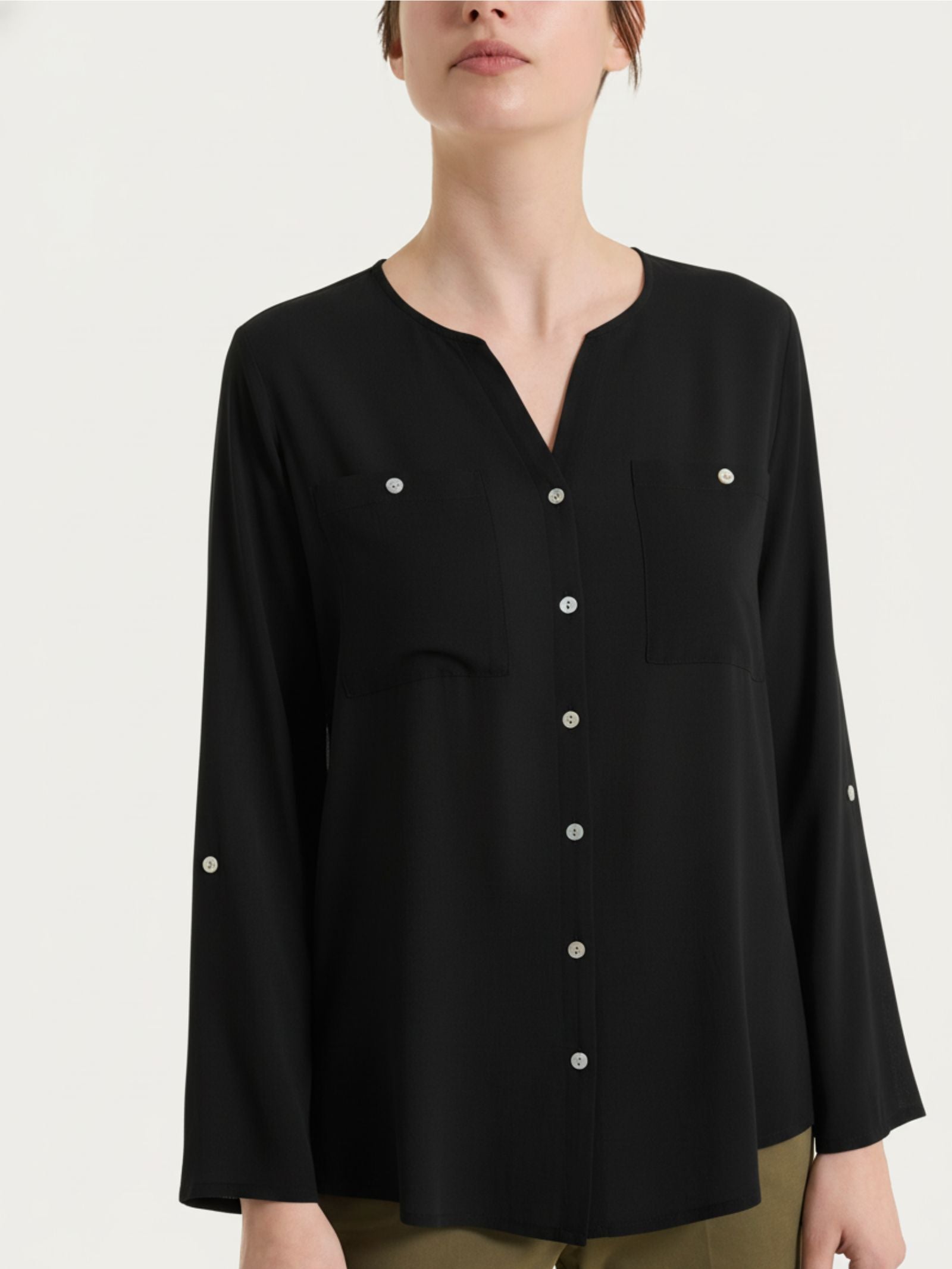 Ragno Voile Stretch camicia viscosa nera Nero