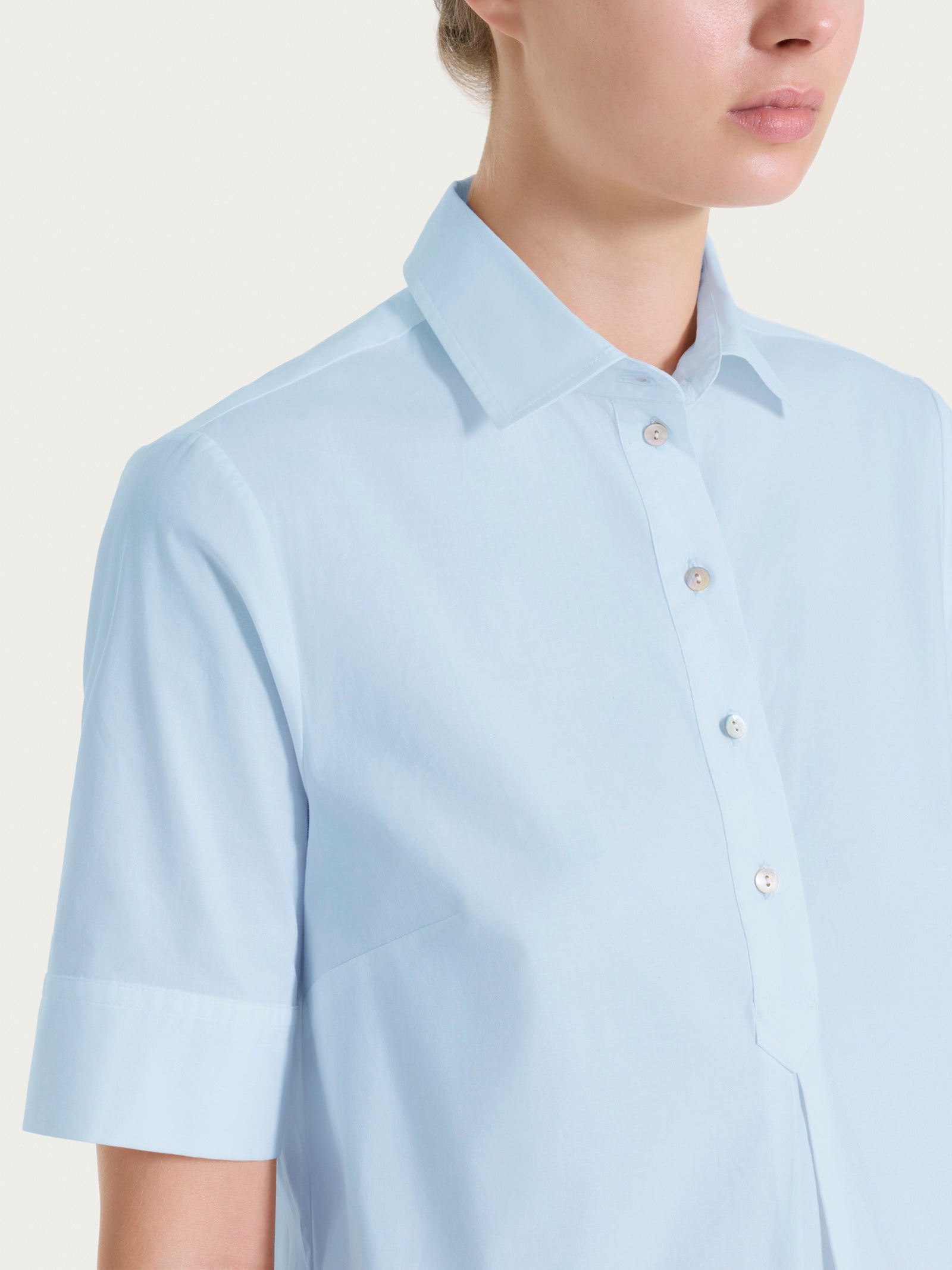 Ragno Poplin camicia collo serafino Skyway manica corta