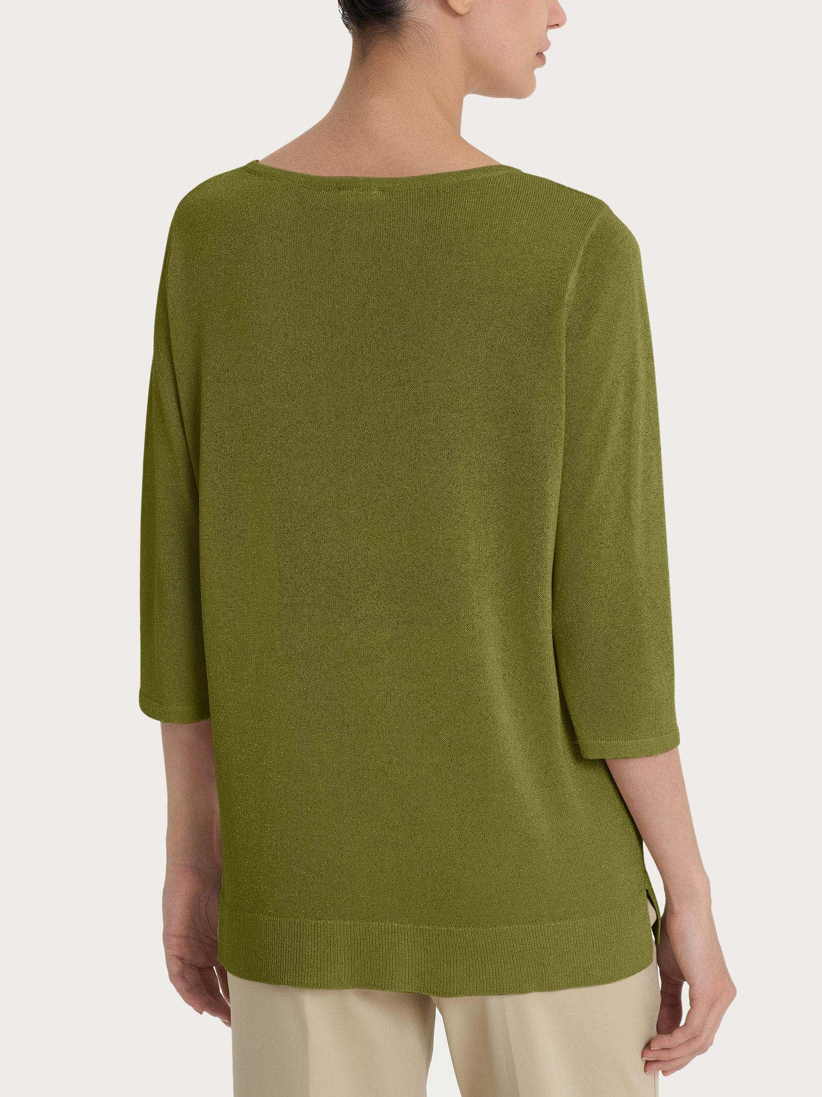 Ragno Crêpe Lurex Maglia Barchetta Manica 3/4 Verde