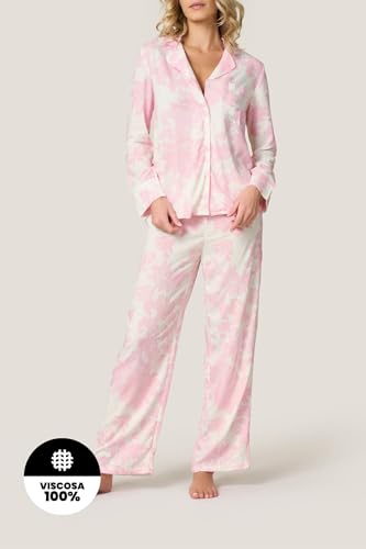 Goldenpoint Pigiama Donna Lungo Abbottonato Stampa Foliage