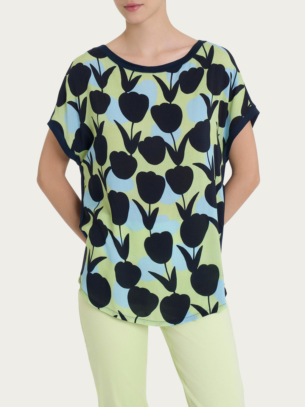 Ragno maglietta tulipani viscosa shadow lime manica kimono