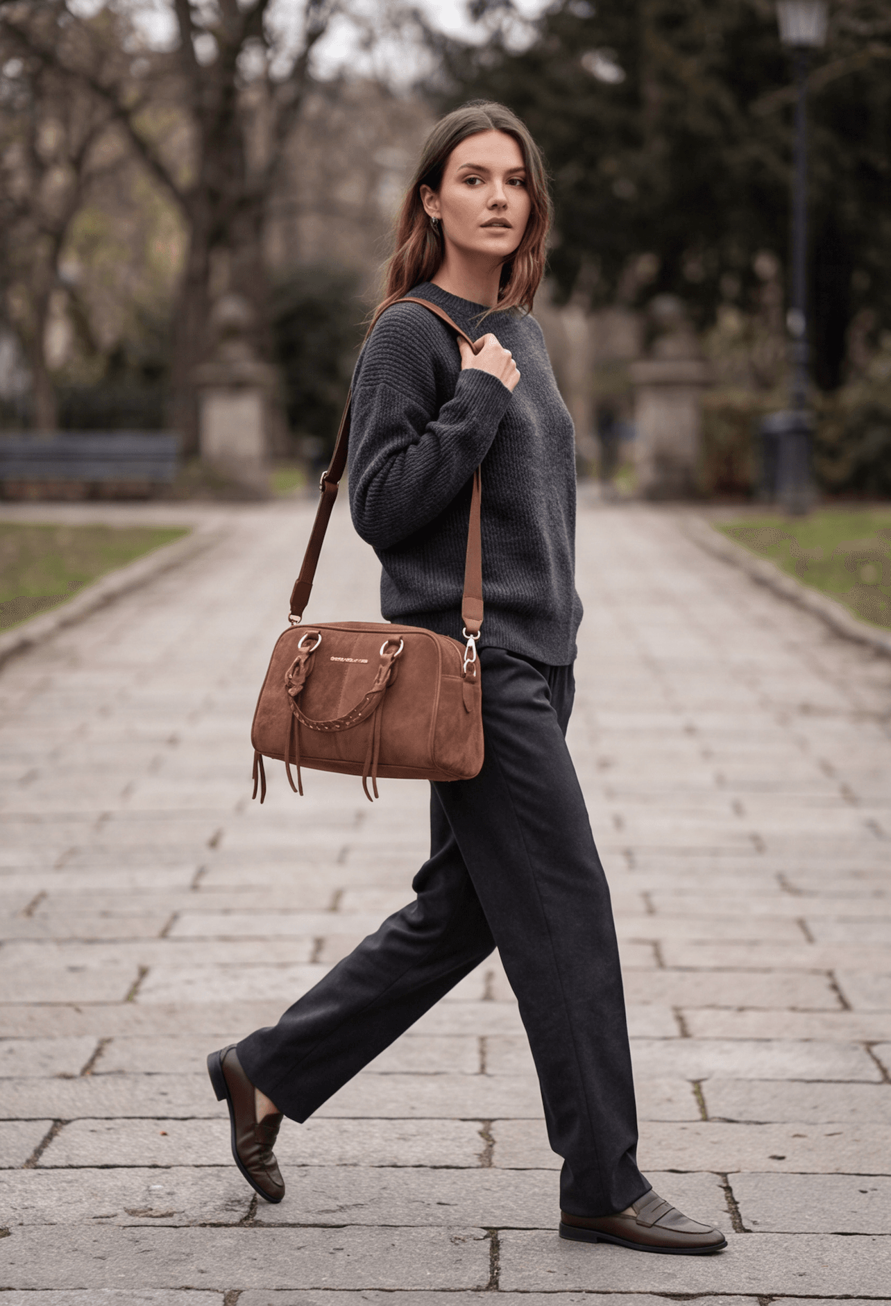 Maria Grazia Severi 9136 borsa bowling scamosciata manici intrecciati