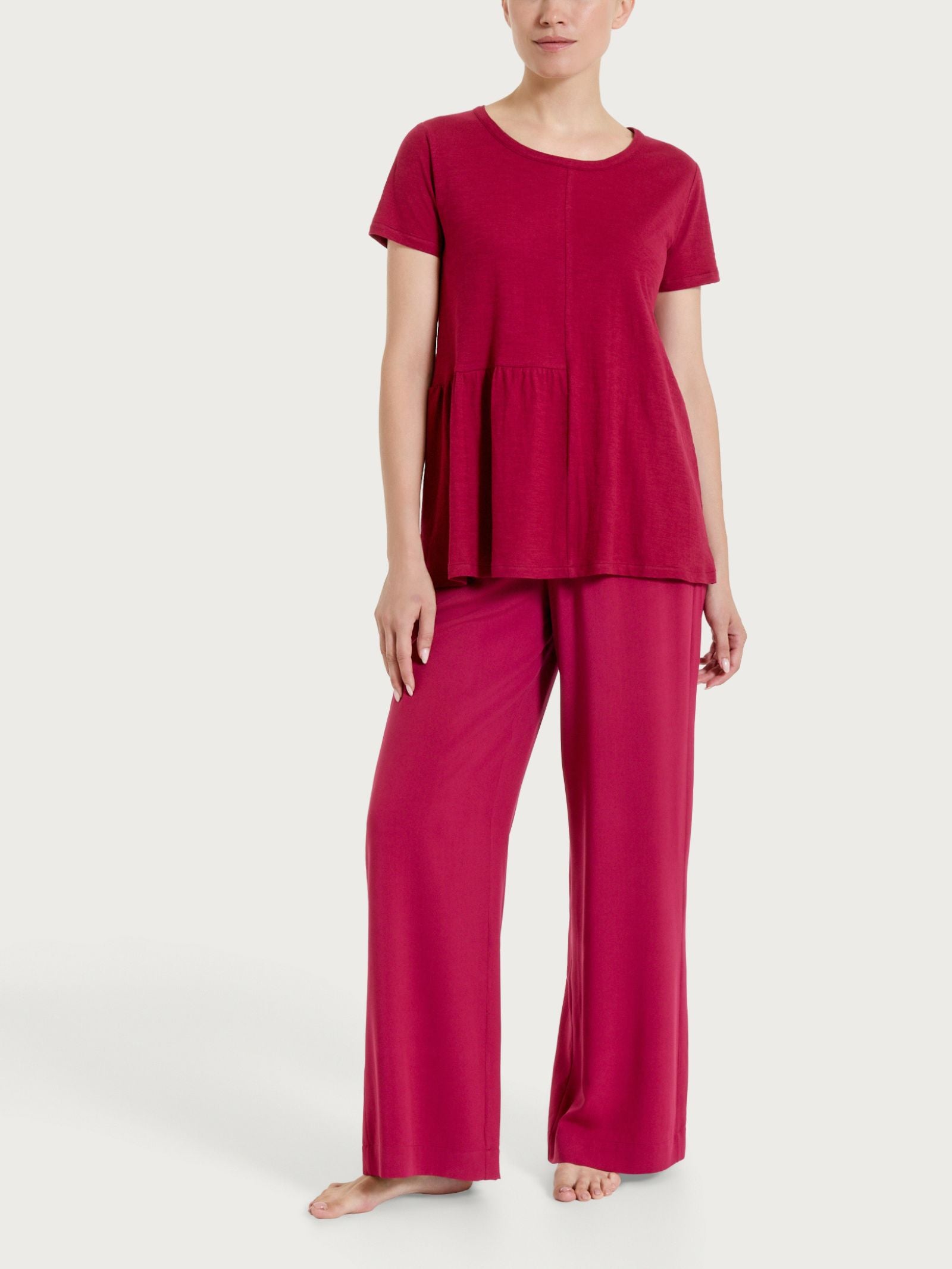 Ragno Maglietta balza asimmetrica Beet Red slub jersey