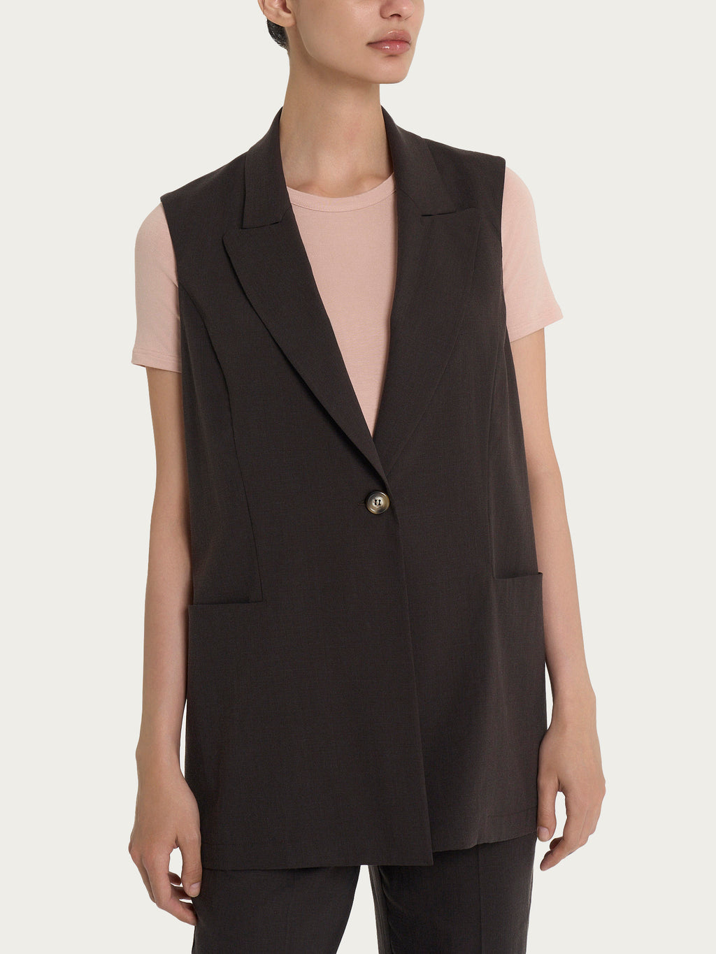 Ragno Super Natural Gilet Lungo Tencel Cioccolato collo lancia