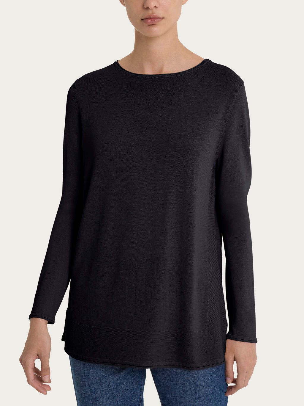 Ragno Crêpe maglione donna nero scollo barca