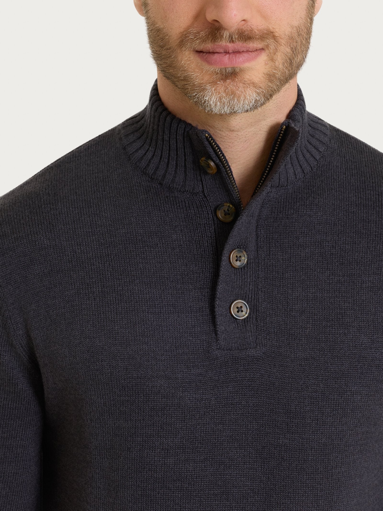 Ragno Lupetto Zip Bottoni Merino Soft Oscuro Mel. pura lana merino