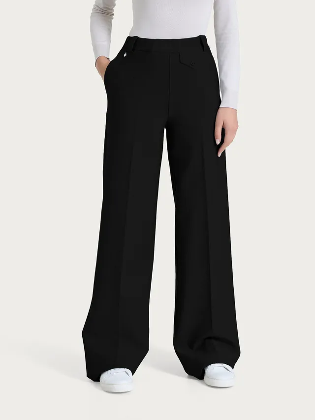Ragno Compact pantalone palazzo con taschino Nero elasticizzato