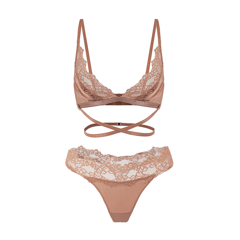 Maria Grazia Severi set intimo mocha in pizzo e seta