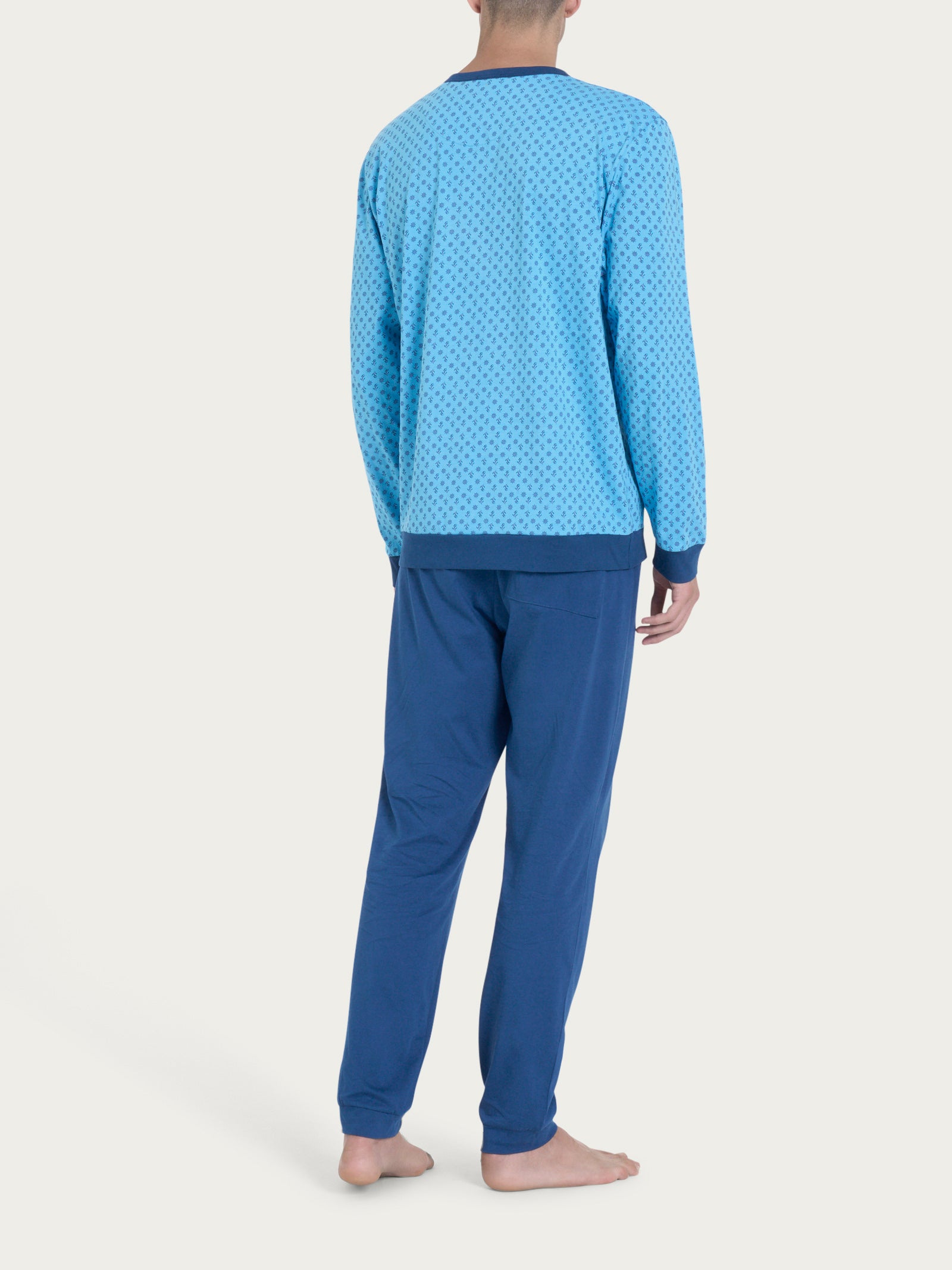 Ragno Jersey Cotone pigiama lungo serafino Azure Blue