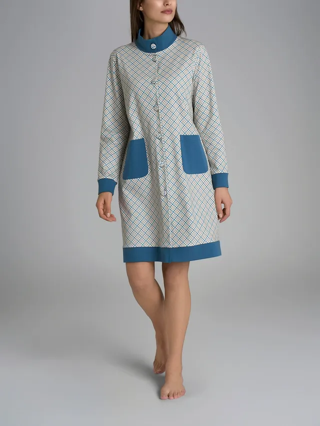 Ragno Vestaglia Tartan Aperta Cotone Real Teal Tartan