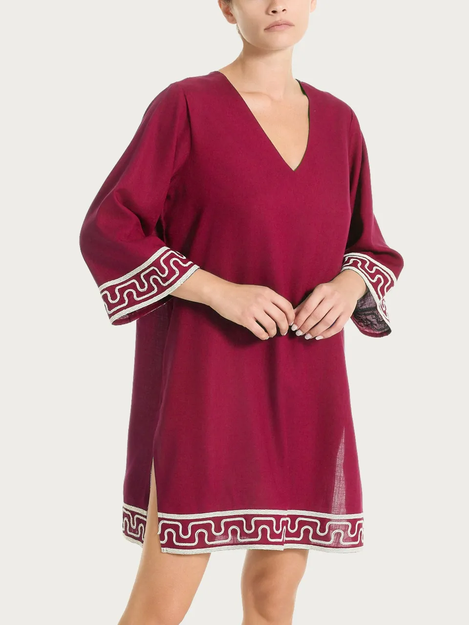 Ragno Compact abito corto mussola beet red scollo a V