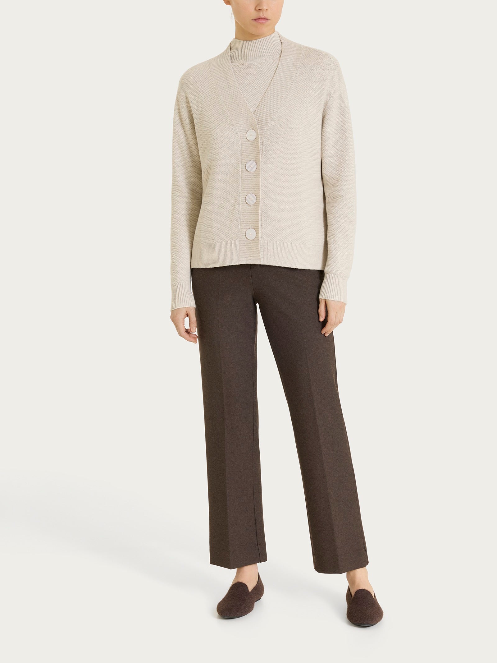 Ragno cardigan scollo V punto riso wool champignon