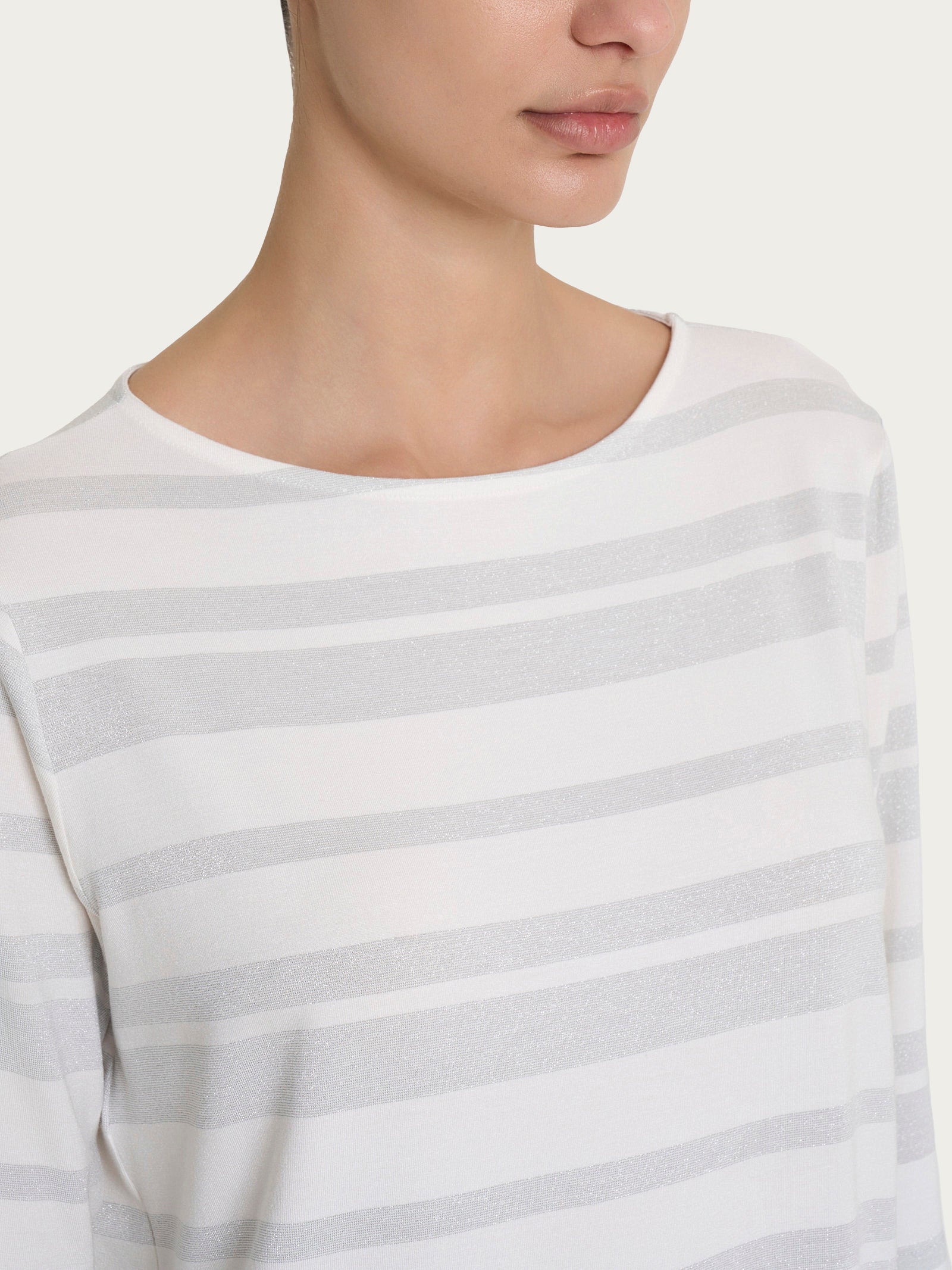 Ragno Viscosa Summer maglietta righe lurex bianco