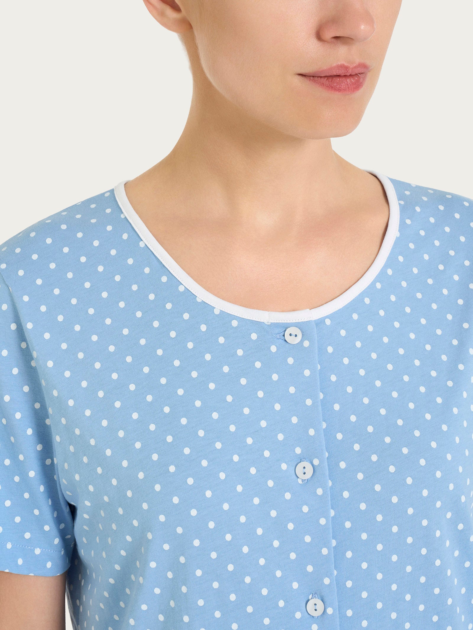 Ragno Jersey Cotone pigiama aperto pois della robbia blue cotone
