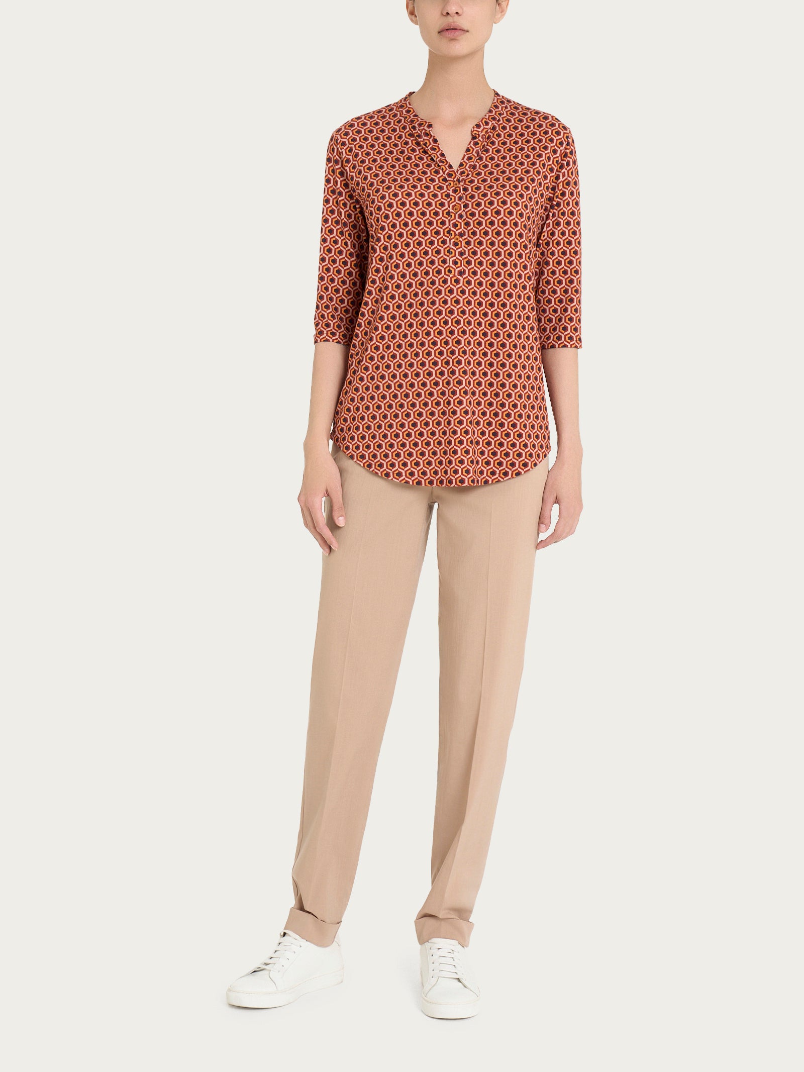 Ragno Viscosa Summer maglietta manica 3/4 Red Ochre scollo V
