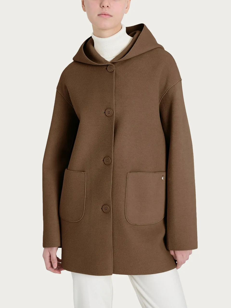 Ragno Vegan Wool giaccone cappuccio marrone bottoni