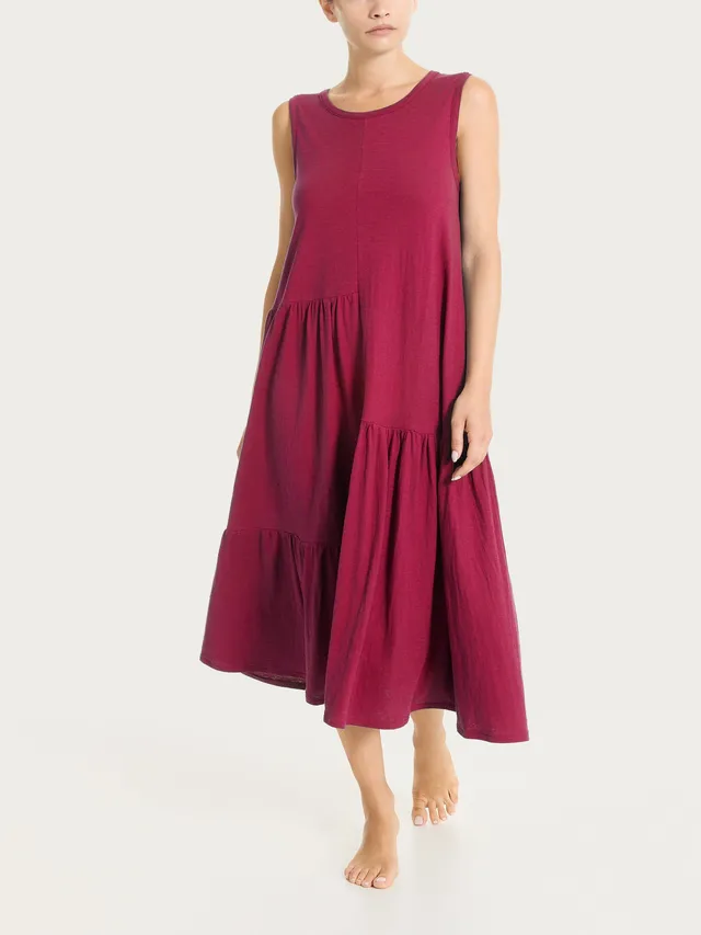 Ragno Slub Jersey Vestito Lungo Beet Red puro cotone