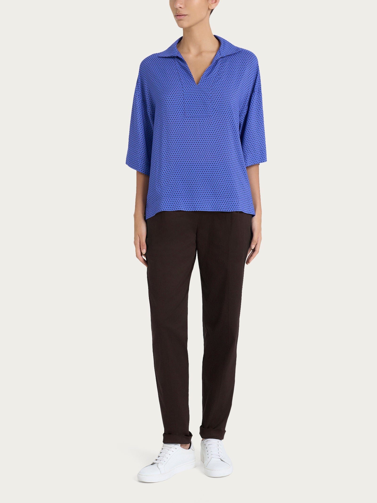 Ragno Ecoseta blusa colletto Dazzling Blue viscosa maniche 3/4