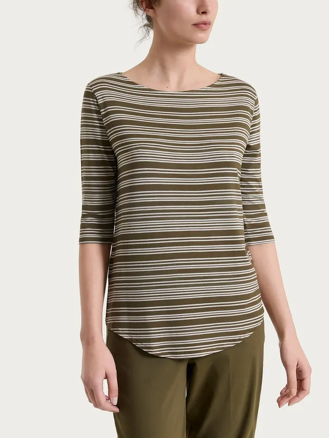 Ragno Viscosa Summer maglietta righe barchetta dark olive
