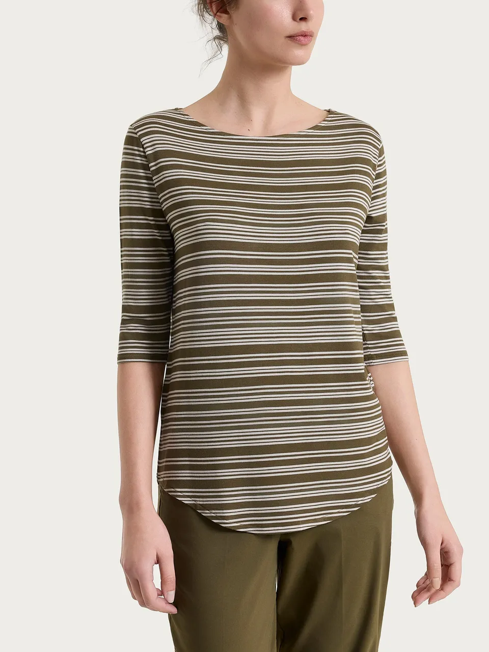 Ragno Viscosa Summer maglietta righe barchetta dark olive