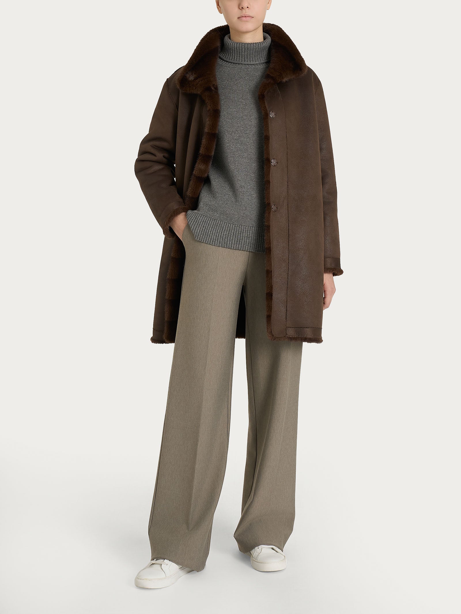Ragno Vegan Fur Cappotto cintura double-face Chocolate