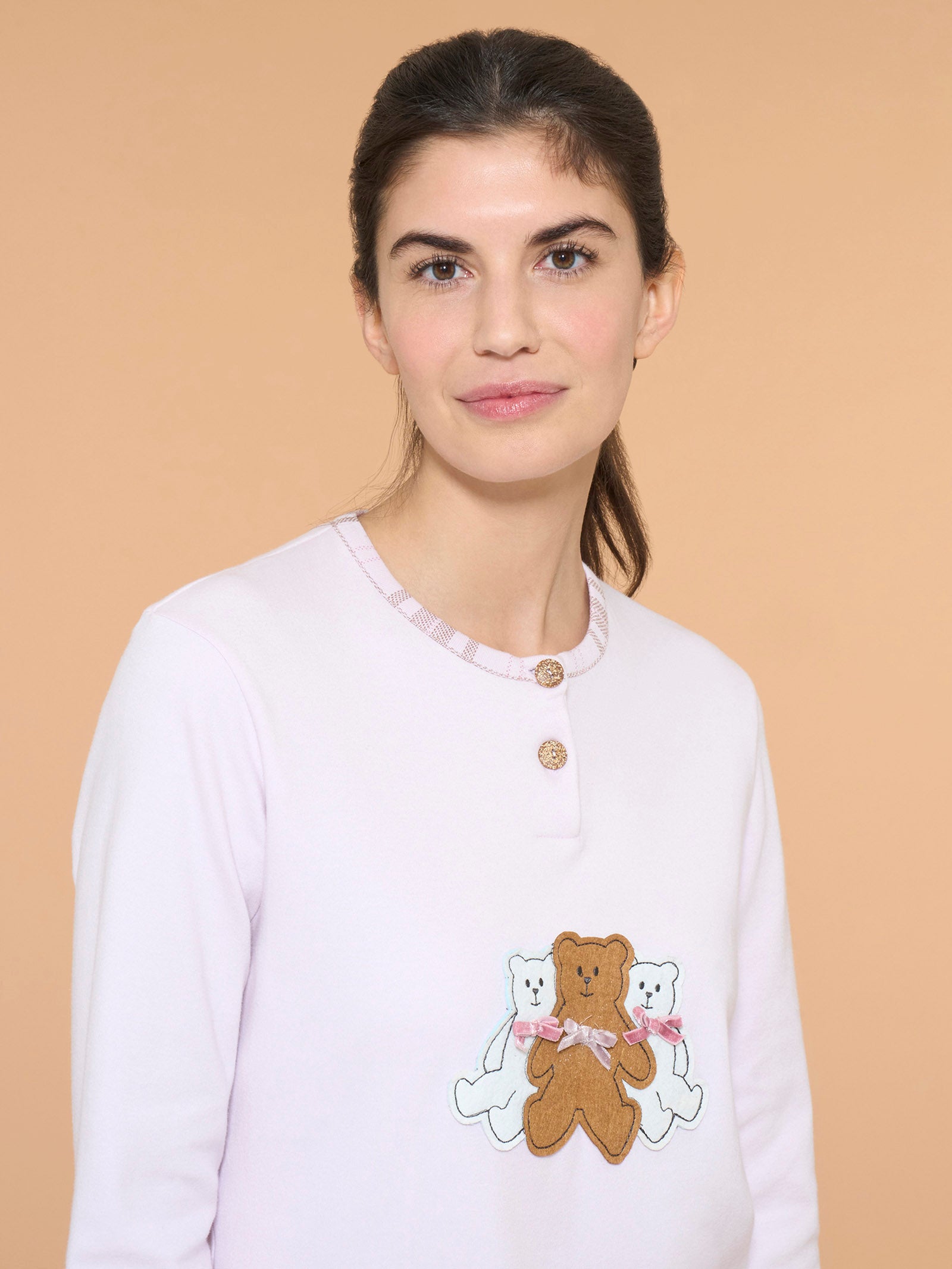 Ragno Pigiama Lungo Serafino orsacchiotti mauve mist cotone