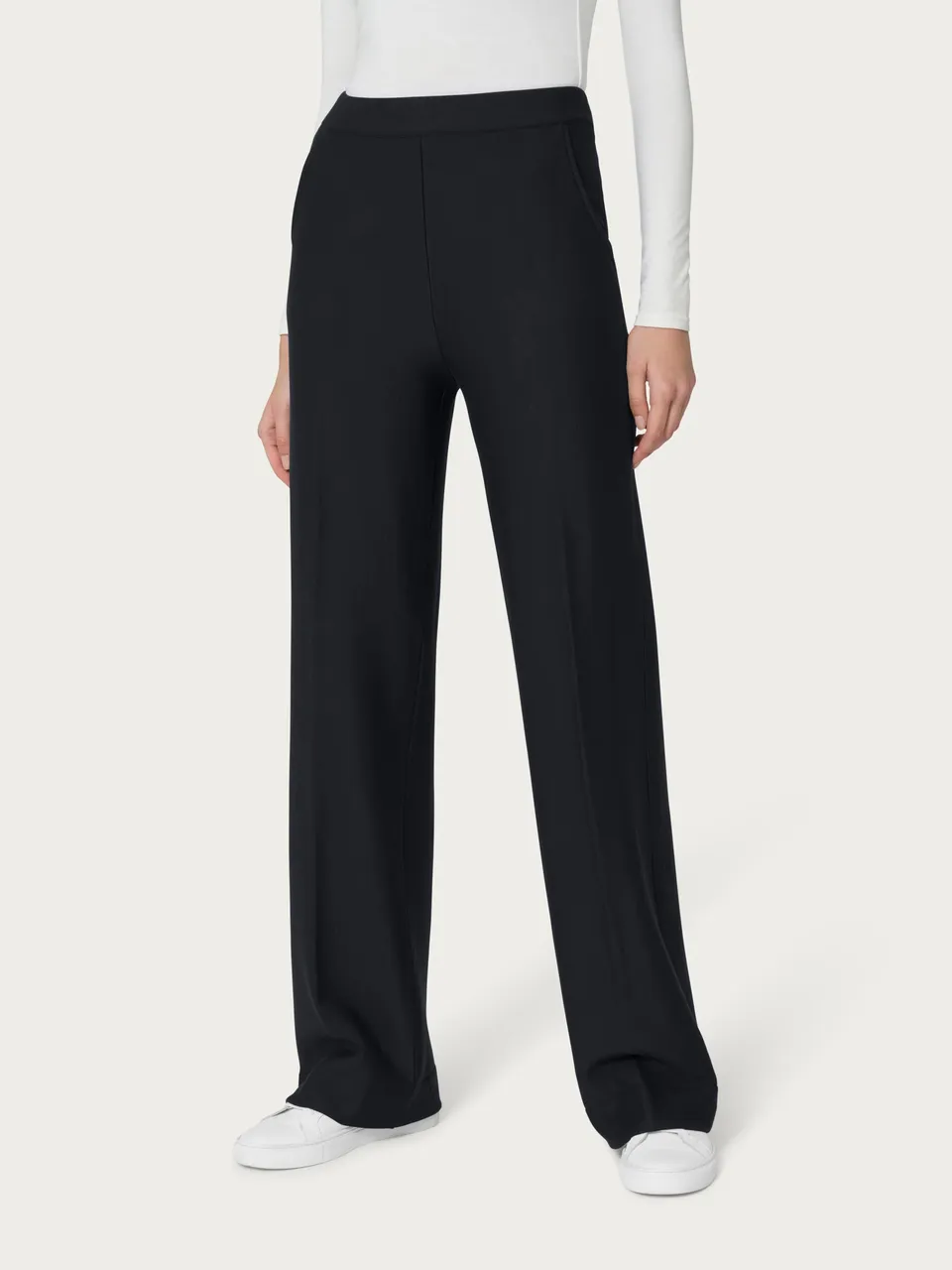 Ragno Comfort Pantalone Palazzo Nero Tasche Felpa Viscosa