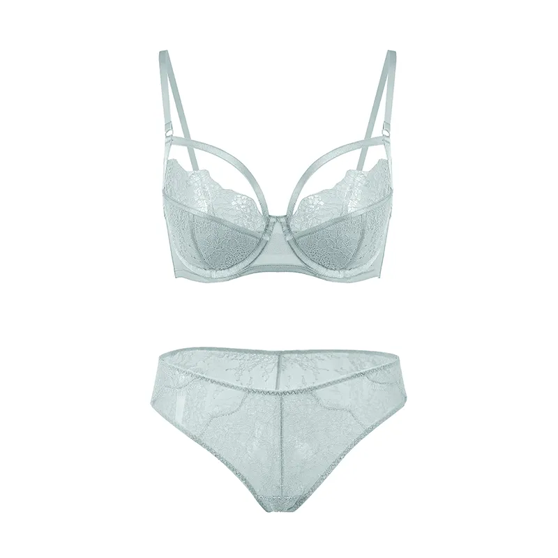 Maria Grazia Severi Floral Lace Mesh set intimo azzurro pizzo