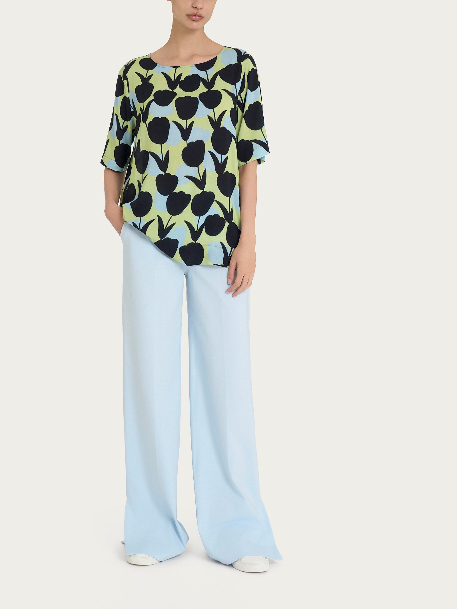 Ragno EcoSeta Blusa girocollo tulipani Shadow Lime viscosa