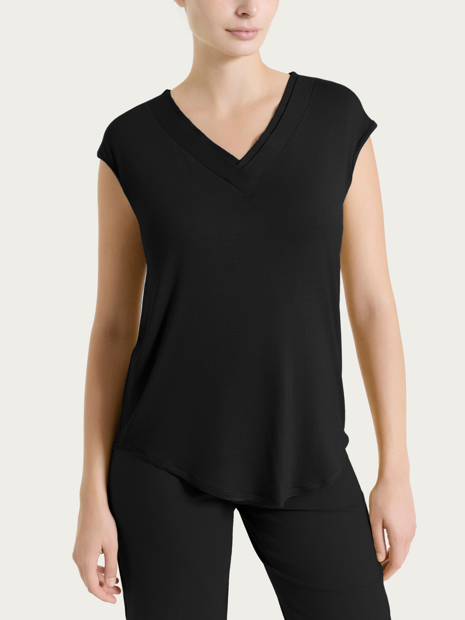 Ragno Viscosa Summer Maglietta Scollo V Nero manica kimono