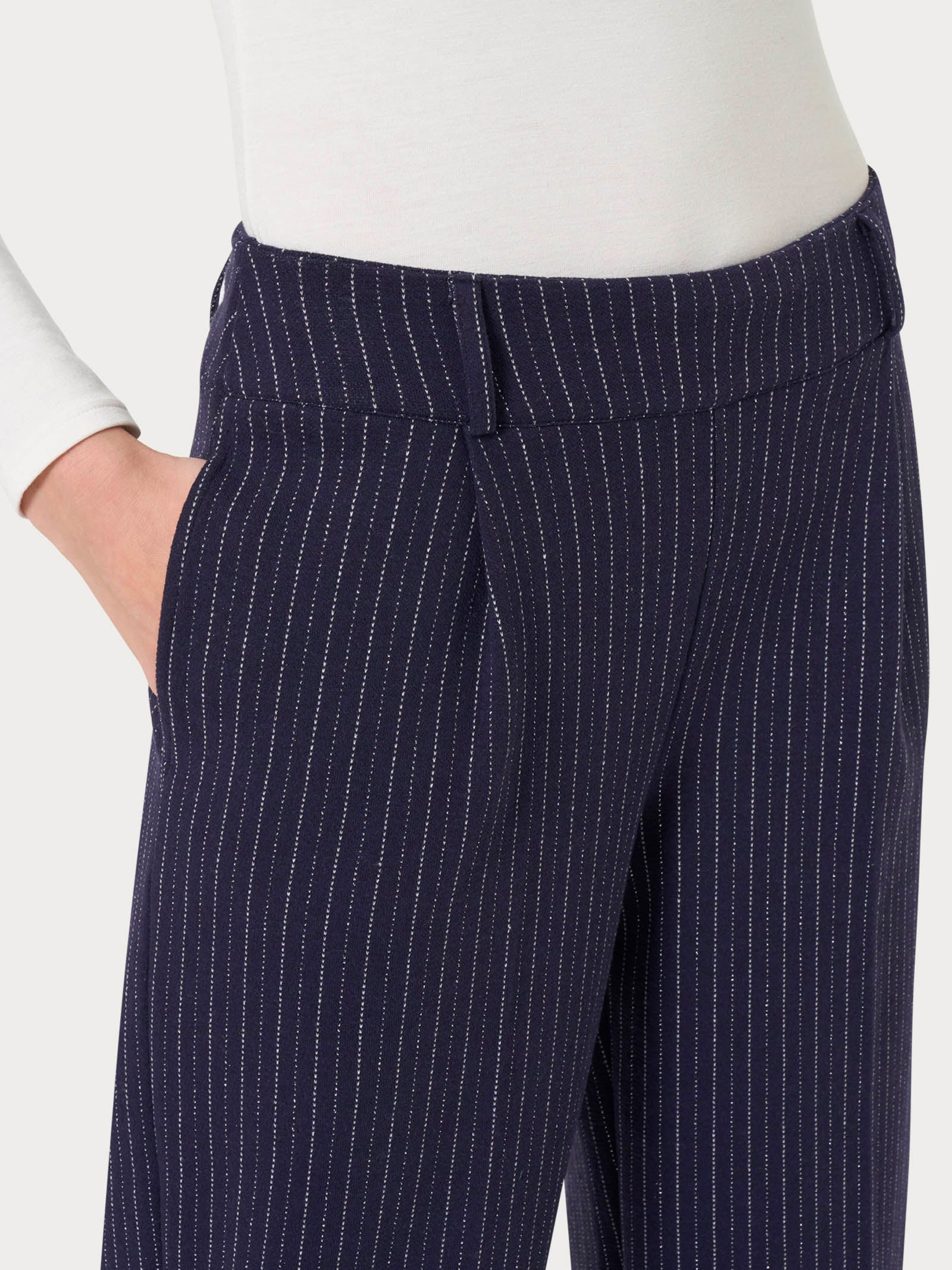 Ragno Pantalone Carrot carota gessato Eco Jacquard blu lurex